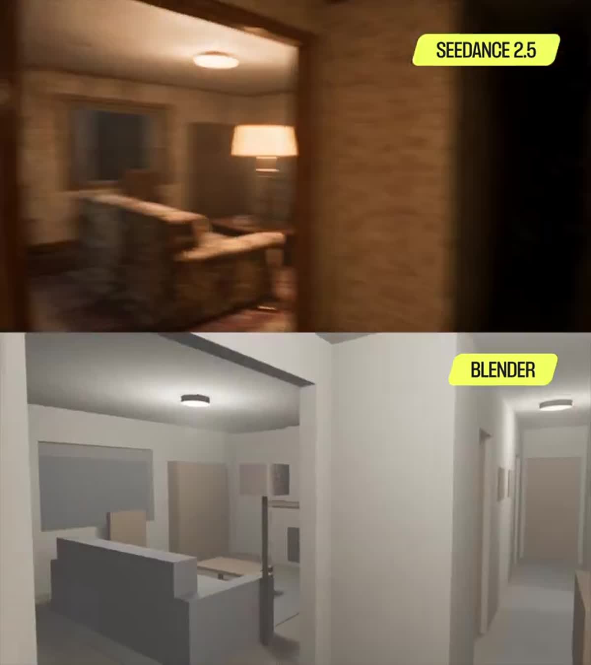 ホラー『THE DISTURBANCE CALL』――Blenderの3D下書きでSeedance 2.5を演出（Xの投稿サムネイル）